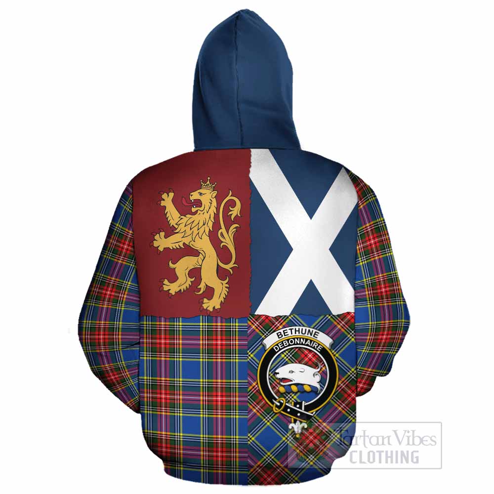 Bethune Crest Tartan Cotton Hoodie with Lion Rampant Saltire Style - Tartan Vibes Clothing