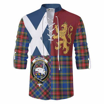 Bethune Crest Tartan Ghillie Shirt with Lion Rampant Saltire Style