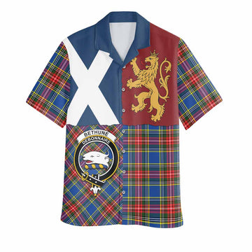 Bethune Crest Tartan Hawaiian Shirt with Lion Rampant Saltire Style