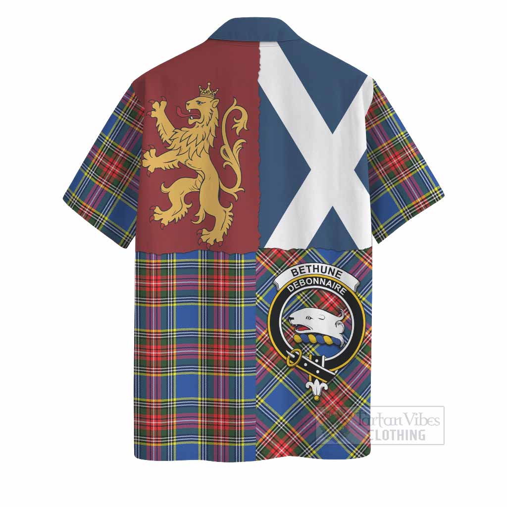 Bethune Crest Tartan Hawaiian Shirt with Lion Rampant Saltire Style
