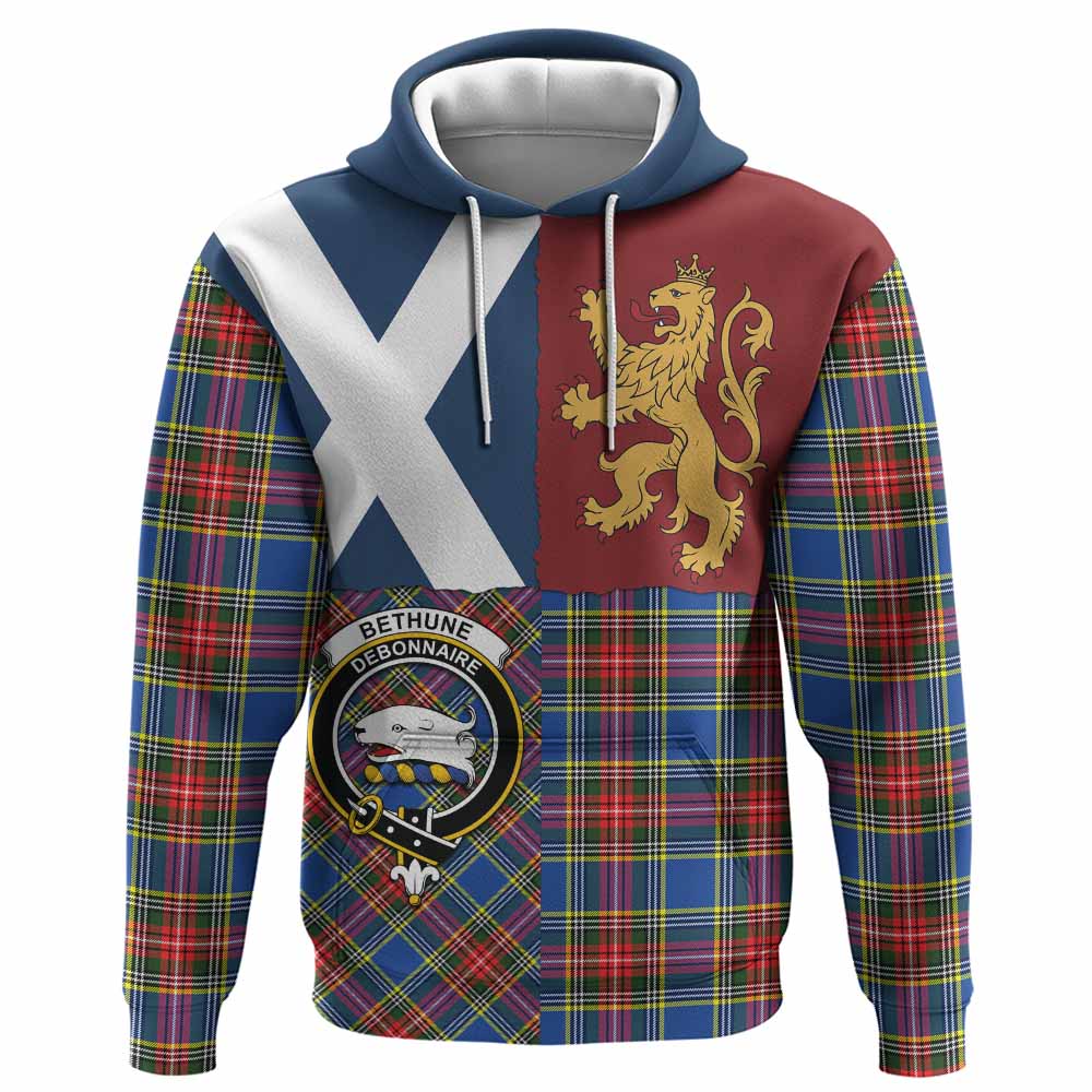 Bethune Crest Tartan Hoodie with Lion Rampant Saltire Style