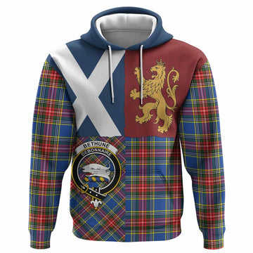 Bethune Crest Tartan Hoodie with Lion Rampant Saltire Style