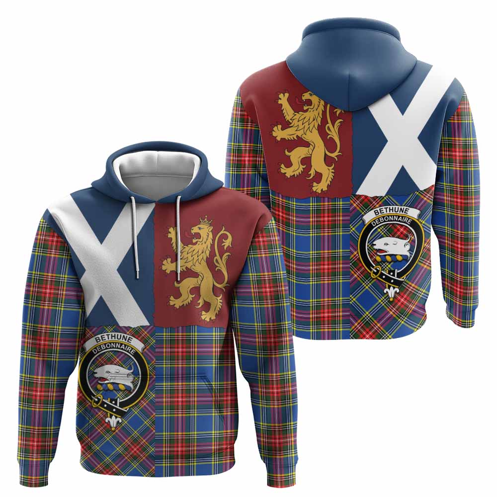 Bethune Crest Tartan Hoodie with Lion Rampant Saltire Style