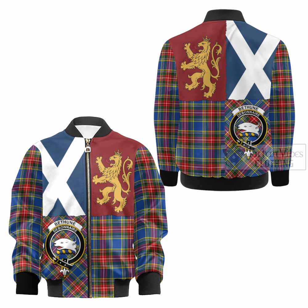Bethune Crest Tartan Kid Bomber Jacket with Lion Rampant Saltire Style - Tartan Vibes Clothing