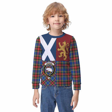 Bethune Crest Tartan Kid Knitted Sweatshirt with Lion Rampant Saltire Style - Tartan Vibes Clothing