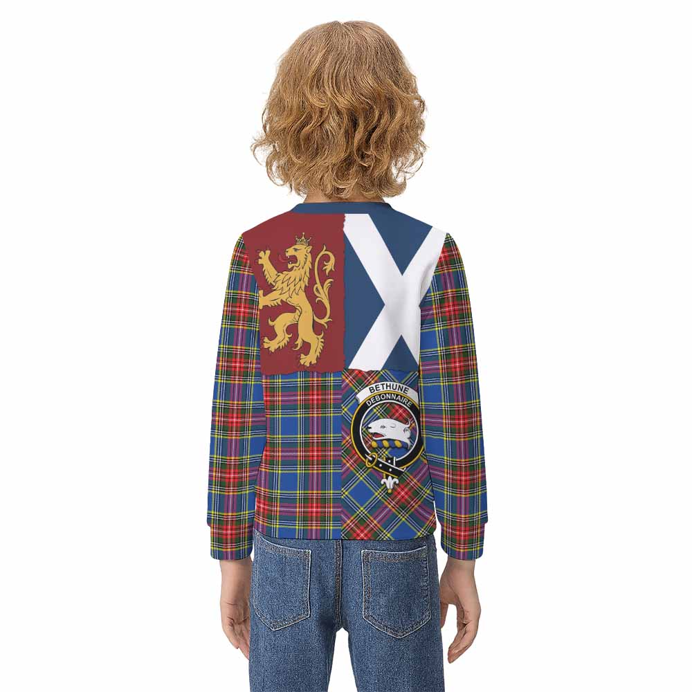 Bethune Crest Tartan Kid Knitted Sweatshirt with Lion Rampant Saltire Style - Tartan Vibes Clothing