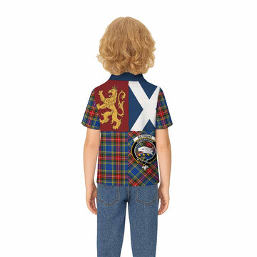 Bethune Crest Tartan Kid Polo Shirt with Lion Rampant Saltire Style - Tartan Vibes Clothing