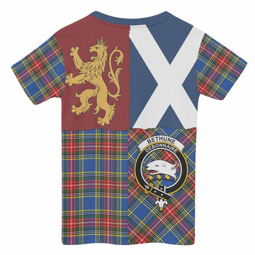Bethune Crest Tartan Kid T-shirt with Lion Rampant Saltire Style - Tartan Vibes Clothing