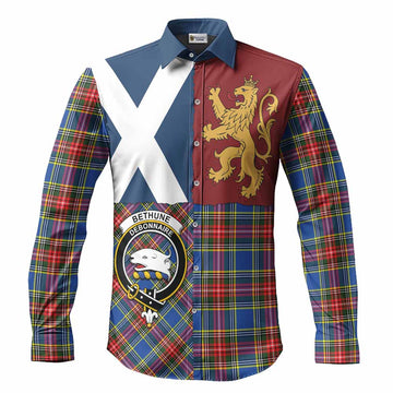 Bethune Crest Tartan Long Sleeve Button Shirts with Lion Rampant Saltire Style