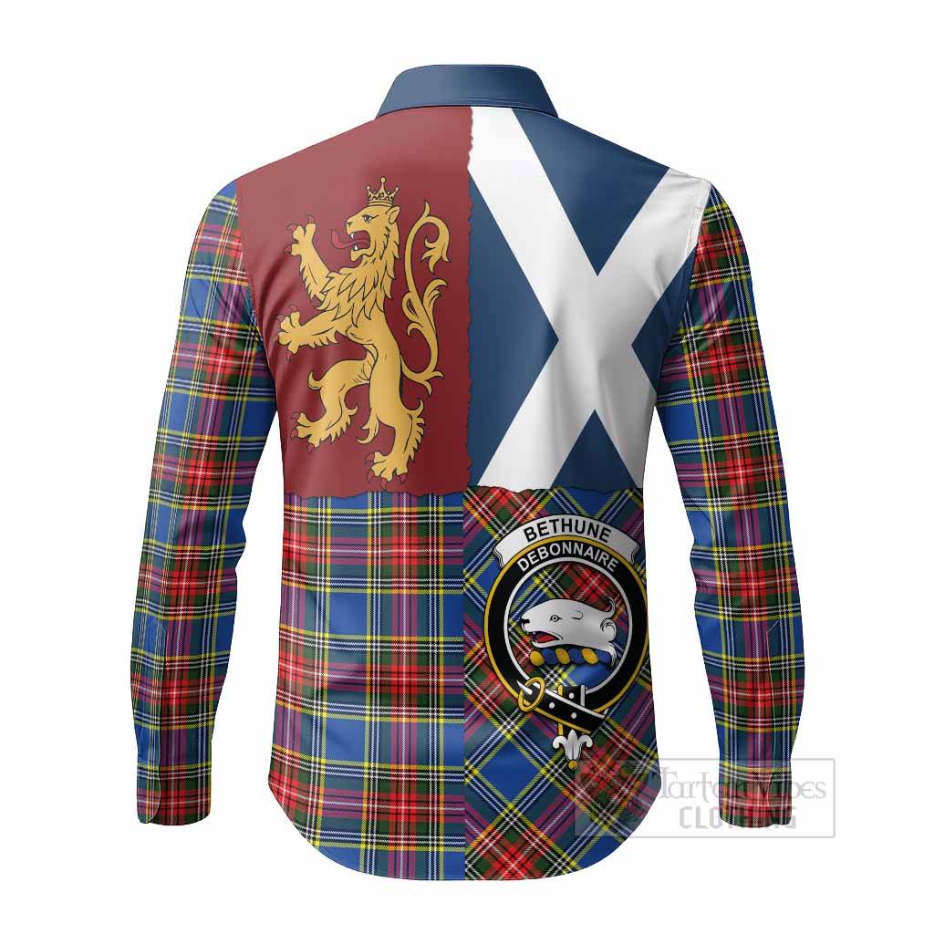 Bethune Crest Tartan Long Sleeve Button Shirts with Lion Rampant Saltire Style