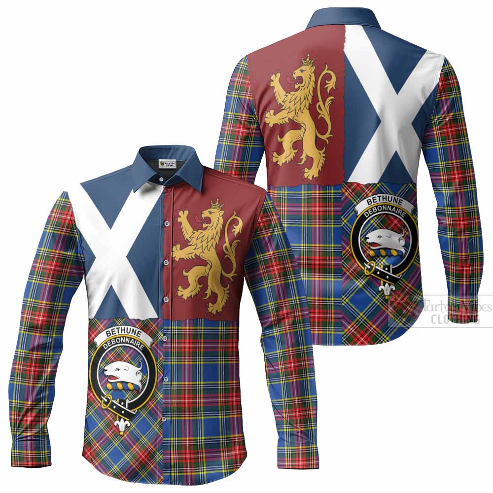 Bethune Crest Tartan Long Sleeve Button Shirts with Lion Rampant Saltire Style