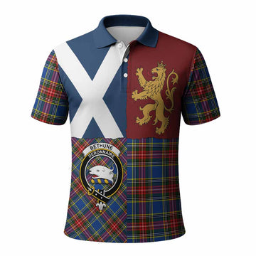 Bethune Crest Tartan Polo Shirt with Lion Rampant Saltire Style