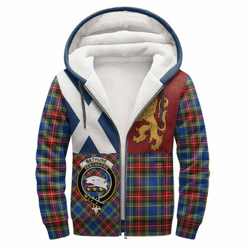 Bethune Crest Tartan Sherpa Hoodie with Lion Rampant Saltire Style