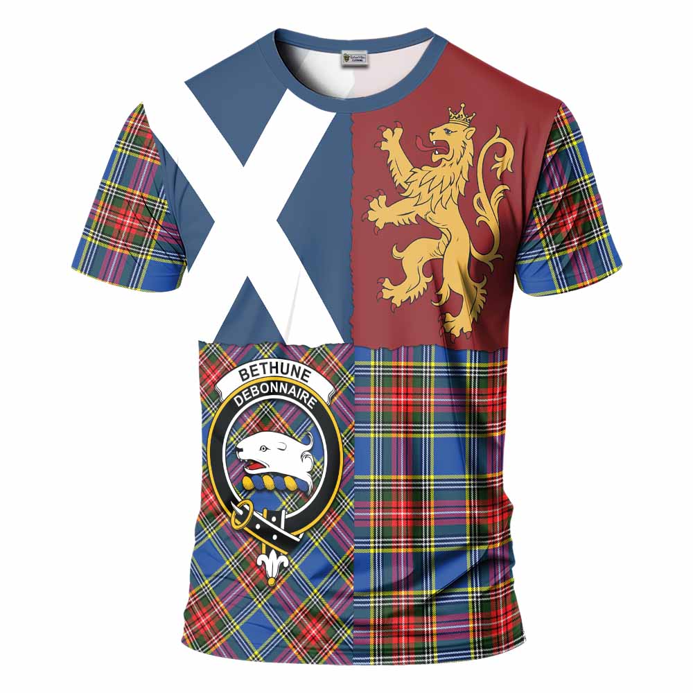 Bethune Crest Tartan T-Shirt with Lion Rampant Saltire Style
