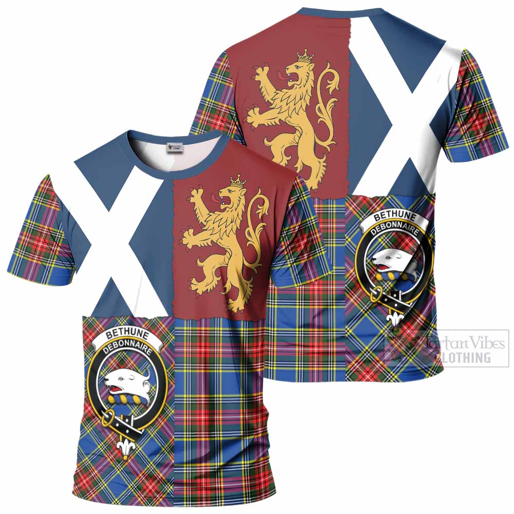 Bethune Crest Tartan T-Shirt with Lion Rampant Saltire Style