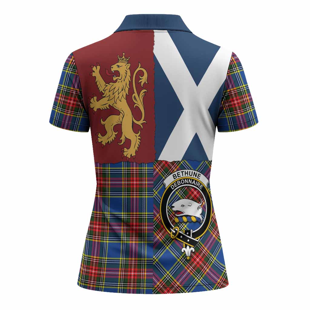 Bethune Crest Tartan Women Polo Shirt with Lion Rampant Saltire Style