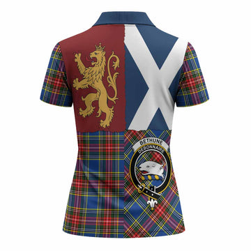 Bethune Crest Tartan Women Polo Shirt with Lion Rampant Saltire Style