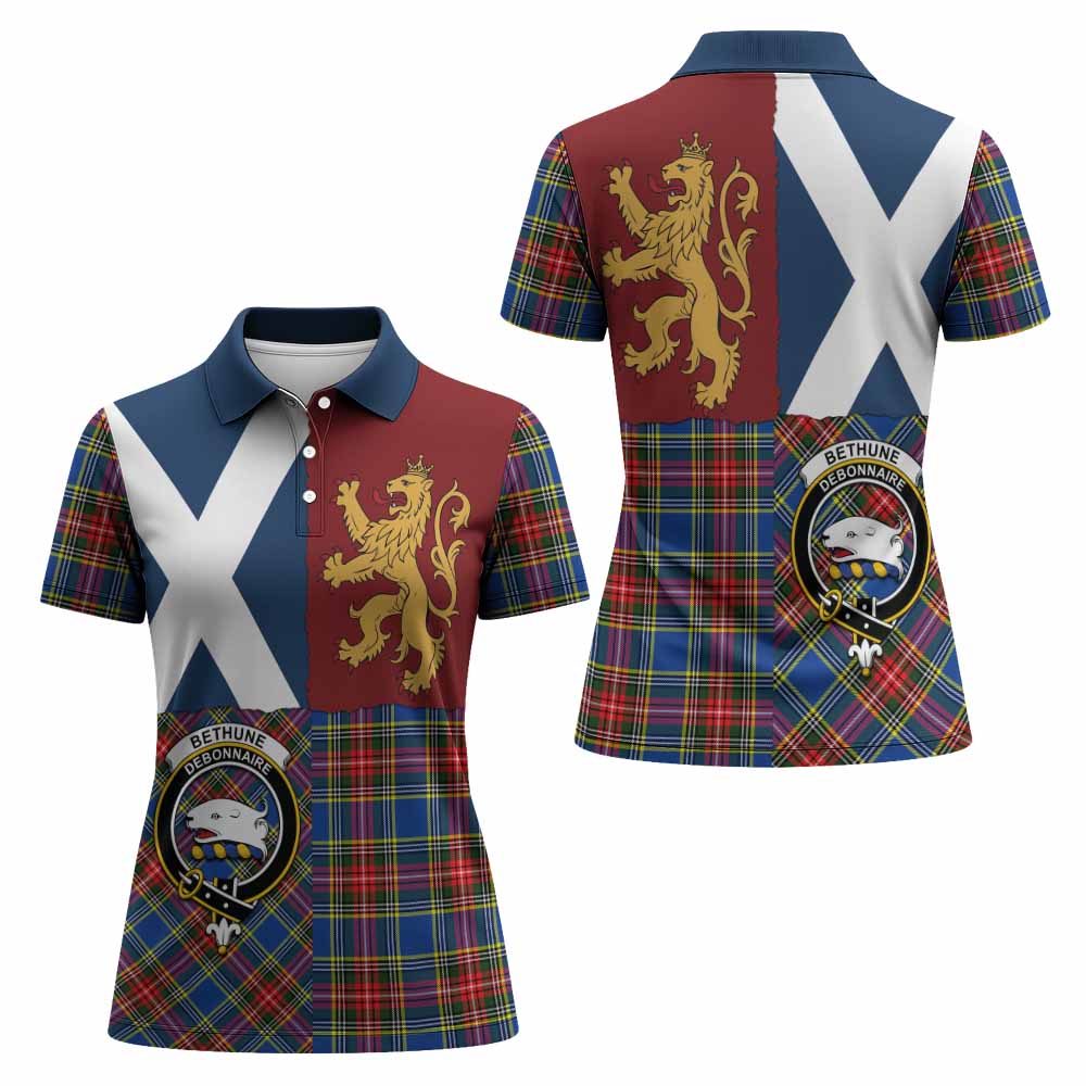 Bethune Crest Tartan Women Polo Shirt with Lion Rampant Saltire Style
