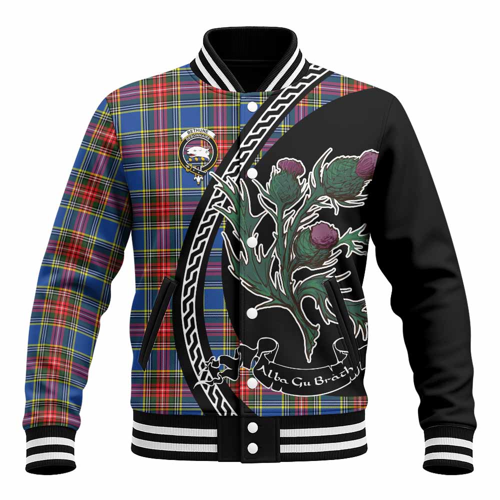 Bethune Family Crest Tartan Baseball Jacket Alba Thistle Inspired - Tartan Vibes Clothing