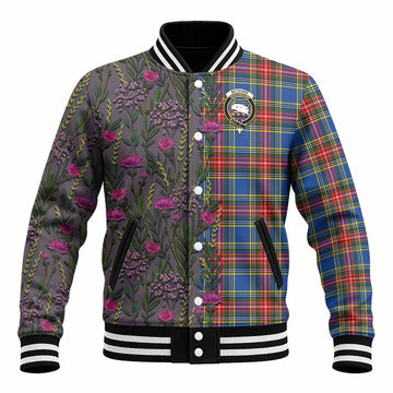 Bethune Family Crest Tartan Baseball Jacket Scottish Thistle Flower Pattern Half Style