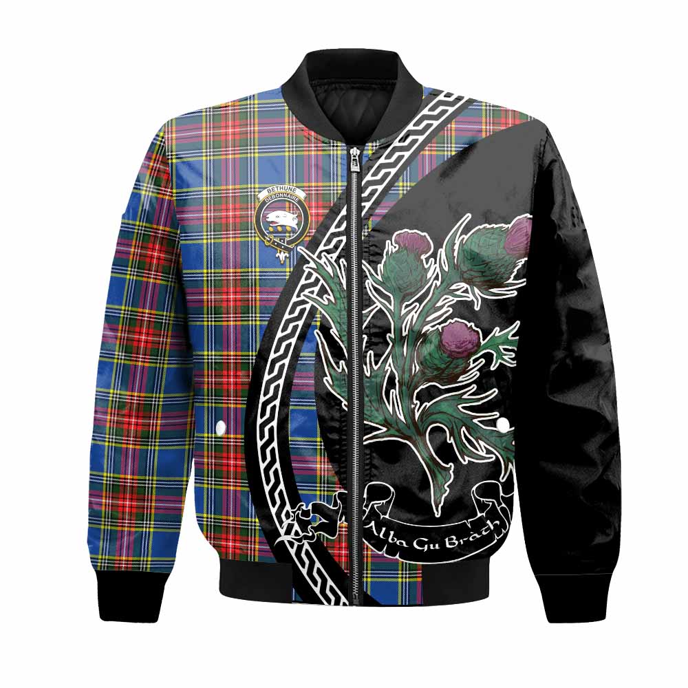Bethune Family Crest Tartan Bomber Jacket Alba Thistle Inspired - Tartan Vibes Clothing