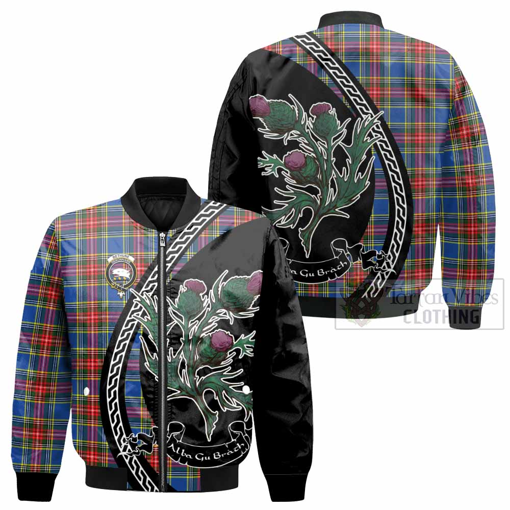 Bethune Family Crest Tartan Bomber Jacket Alba Thistle Inspired - Tartan Vibes Clothing