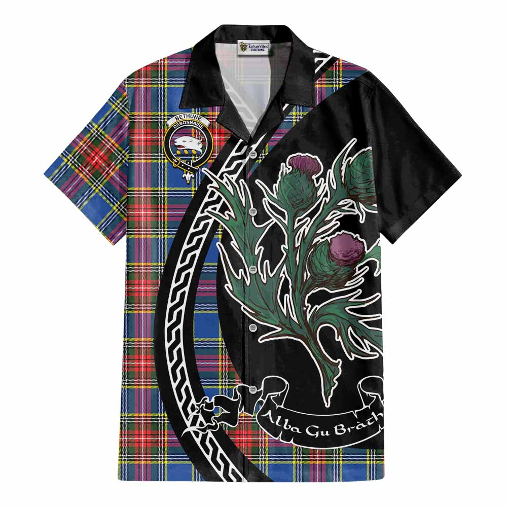 Bethune Family Crest Tartan Cotton Hawaiian Shirt Alba Thistle Inspired - Tartan Vibes Clothing
