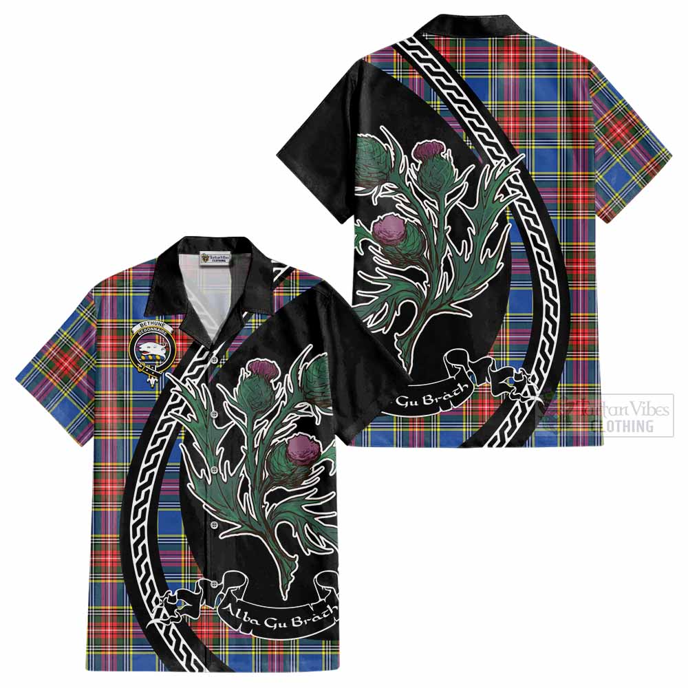 Bethune Family Crest Tartan Cotton Hawaiian Shirt Alba Thistle Inspired - Tartan Vibes Clothing