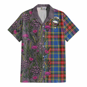 Bethune Family Crest Tartan Cotton Hawaiian Shirt Scottish Thistle Flower Pattern Half Style - Tartan Vibes Clothing