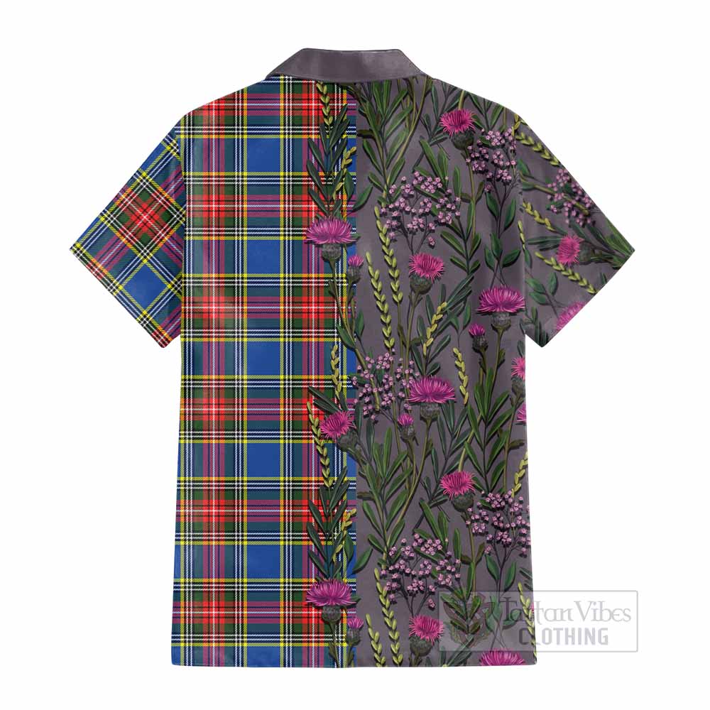 Bethune Family Crest Tartan Cotton Hawaiian Shirt Scottish Thistle Flower Pattern Half Style - Tartan Vibes Clothing
