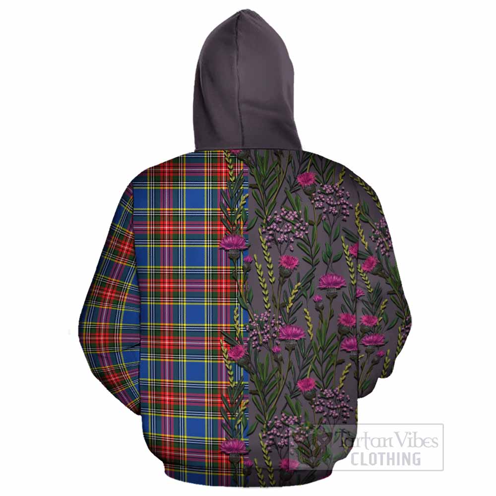 Bethune Family Crest Tartan Cotton Hoodie Scottish Thistle Flower Pattern Half Style - Tartan Vibes Clothing