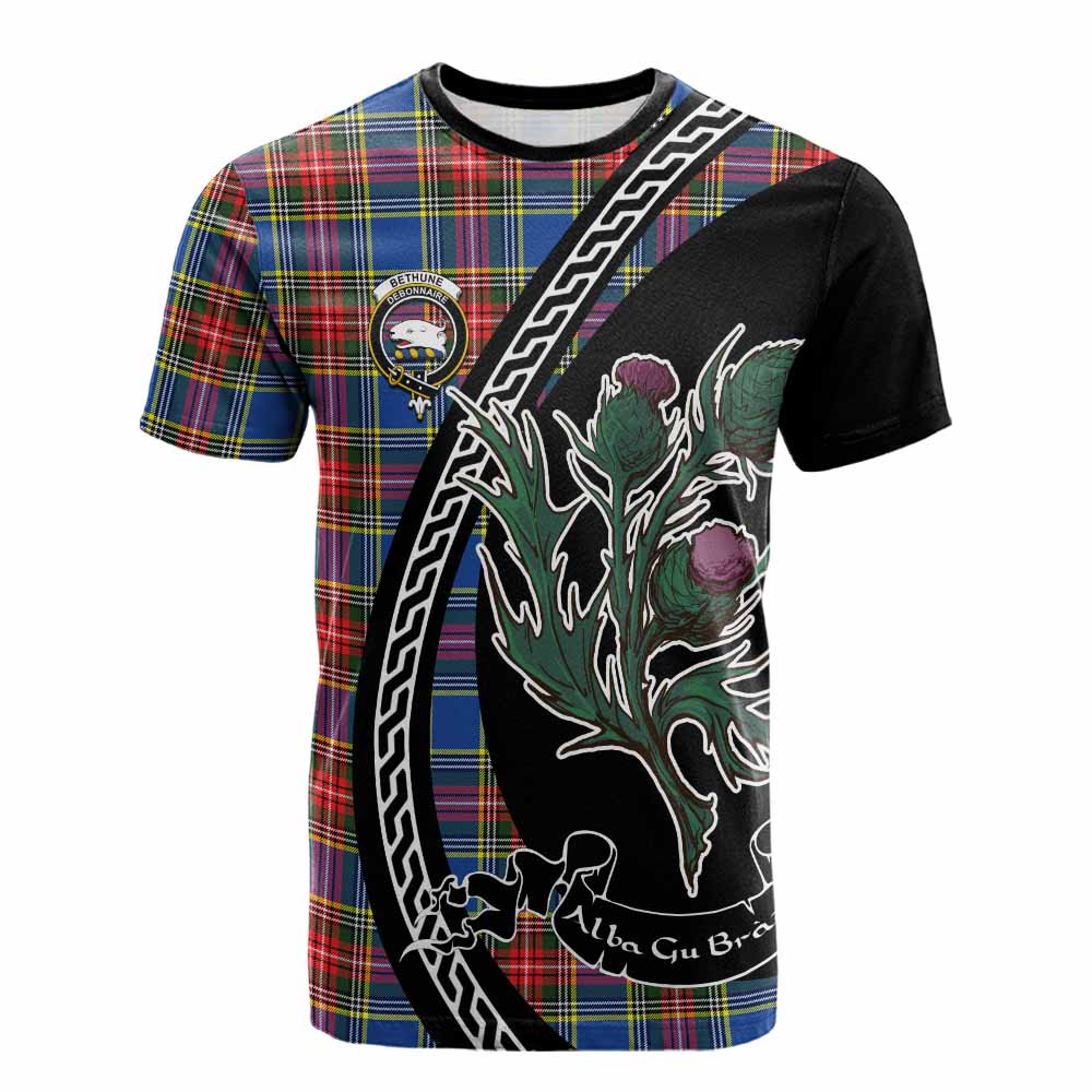 Bethune Family Crest Tartan Cotton T-shirt Alba Thistle Inspired - Tartan Vibes Clothing
