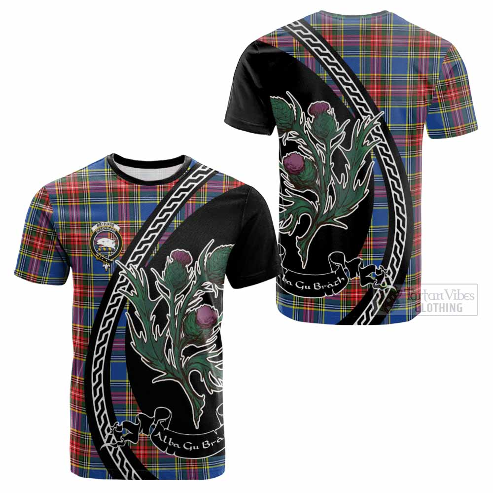 Bethune Family Crest Tartan Cotton T-shirt Alba Thistle Inspired - Tartan Vibes Clothing