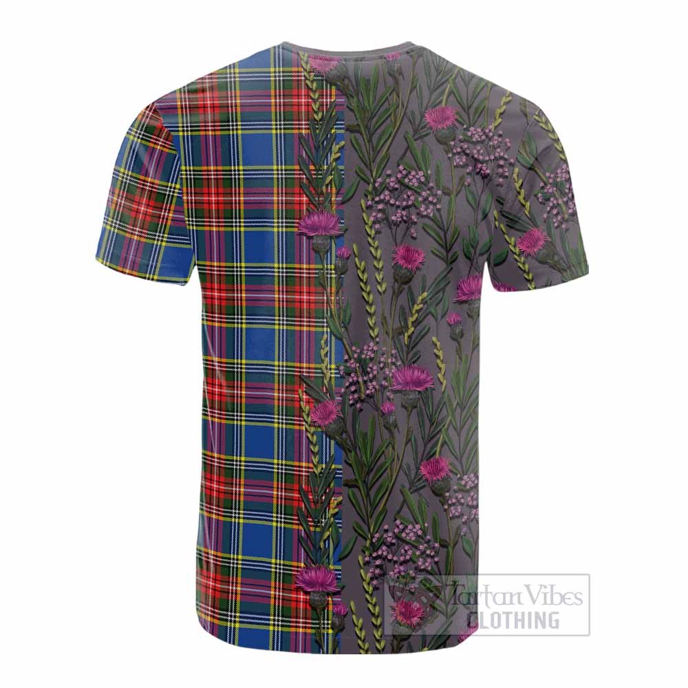 Bethune Family Crest Tartan Cotton T-shirt Scottish Thistle Flower Pattern Half Style - Tartan Vibes Clothing