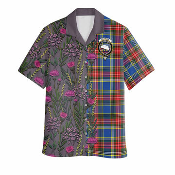 Bethune Family Crest Tartan Hawaiian Shirt Scottish Thistle Flower Pattern Half Style