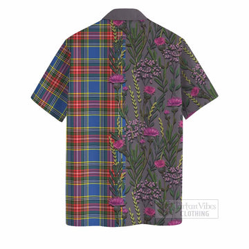 Bethune Family Crest Tartan Hawaiian Shirt Scottish Thistle Flower Pattern Half Style