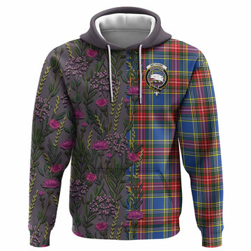 Bethune Family Crest Tartan Hoodie Scottish Thistle Flower Pattern Half Style
