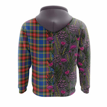 Bethune Family Crest Tartan Hoodie Scottish Thistle Flower Pattern Half Style