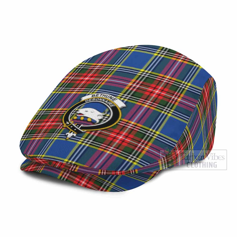 Bethune Family Crest Tartan Jeff Cap, Tartan Flat Cap