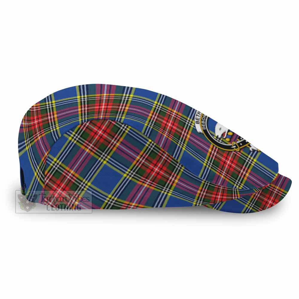 Bethune Family Crest Tartan Jeff Cap, Tartan Flat Cap