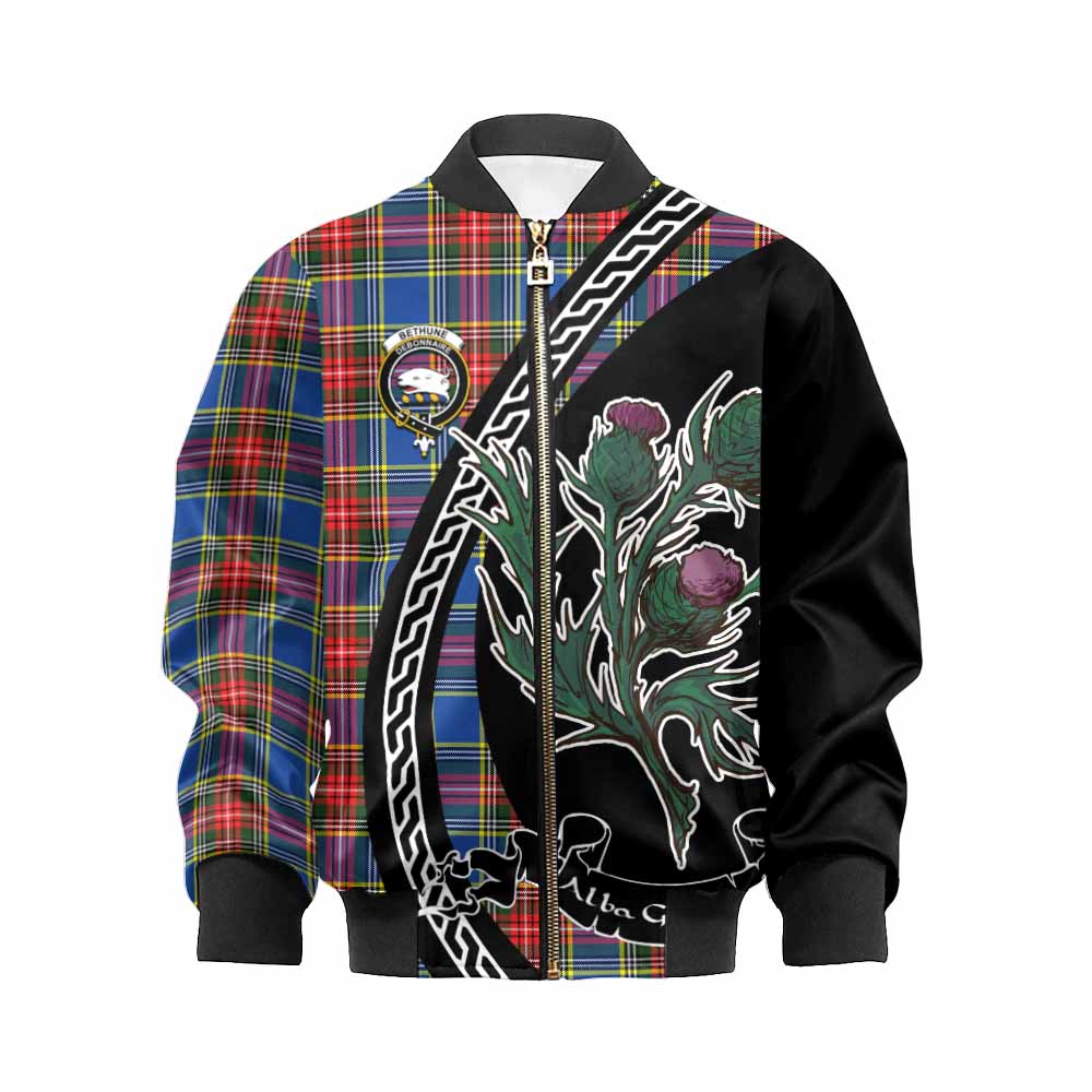 Bethune Family Crest Tartan Kid Bomber Jacket Alba Thistle Inspired - Tartan Vibes Clothing