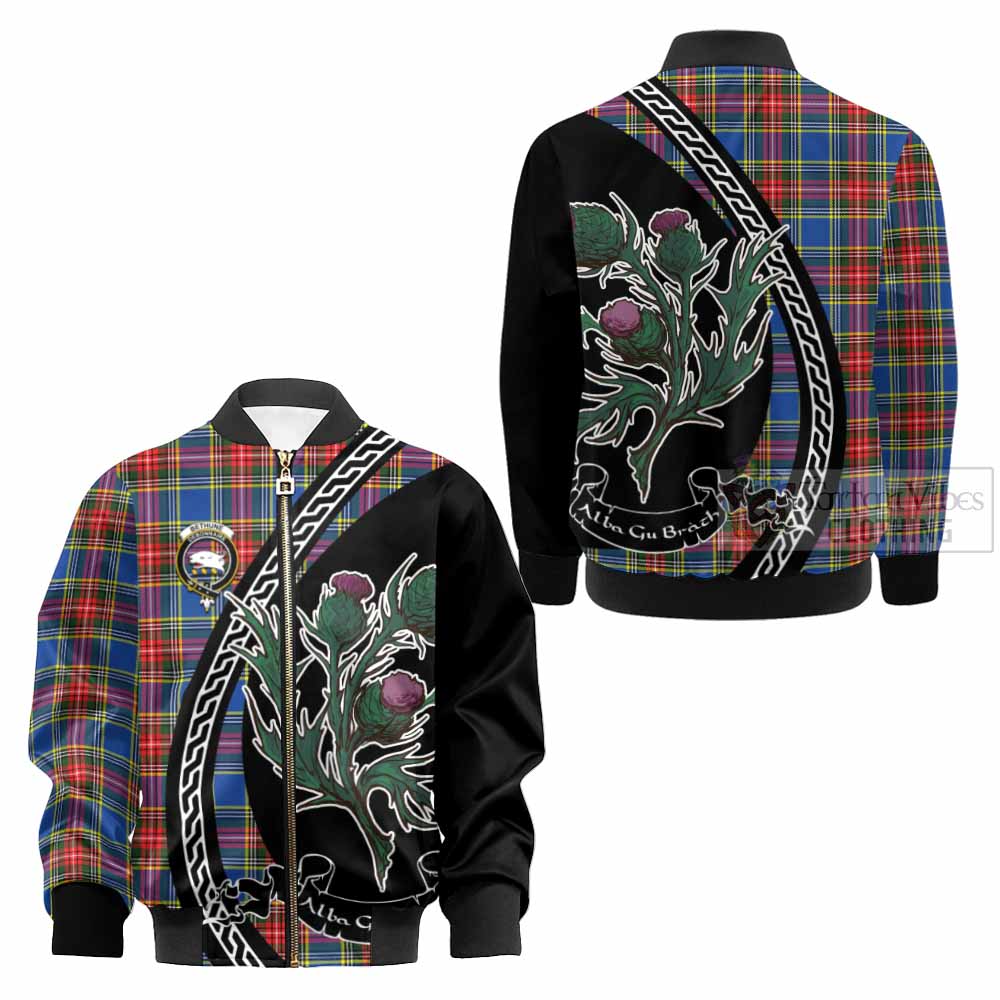 Bethune Family Crest Tartan Kid Bomber Jacket Alba Thistle Inspired - Tartan Vibes Clothing
