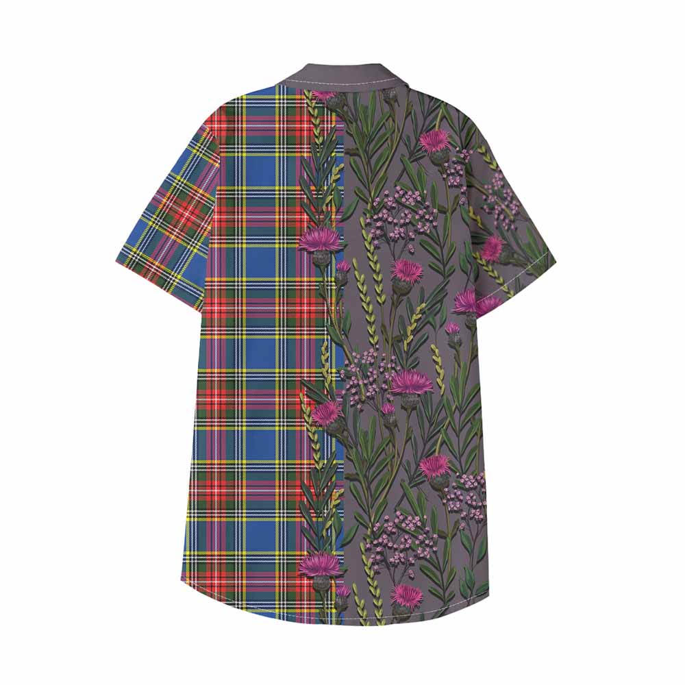 Bethune Family Crest Tartan Kid Hawaiian Shirt Scottish Thistle Flower Pattern Half Style - Tartan Vibes Clothing