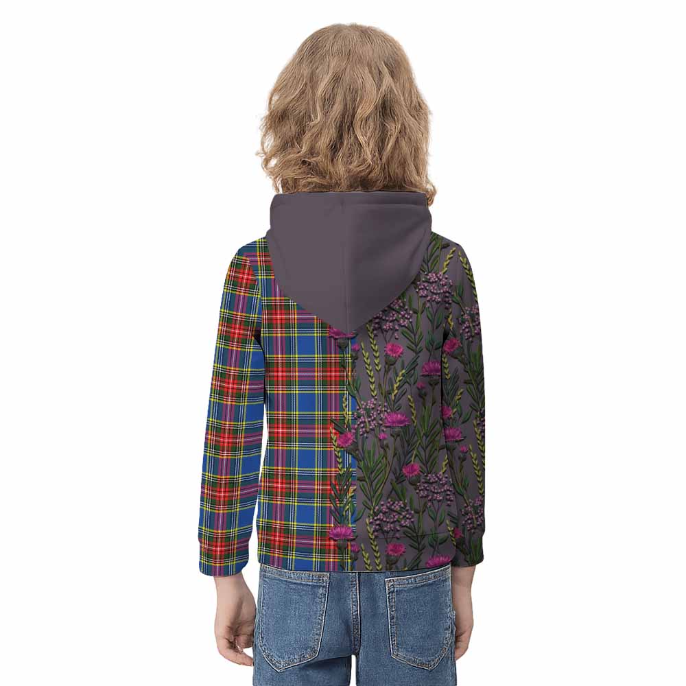 Bethune Family Crest Tartan Kid Hoodie Scottish Thistle Flower Pattern Half Style - Tartan Vibes Clothing