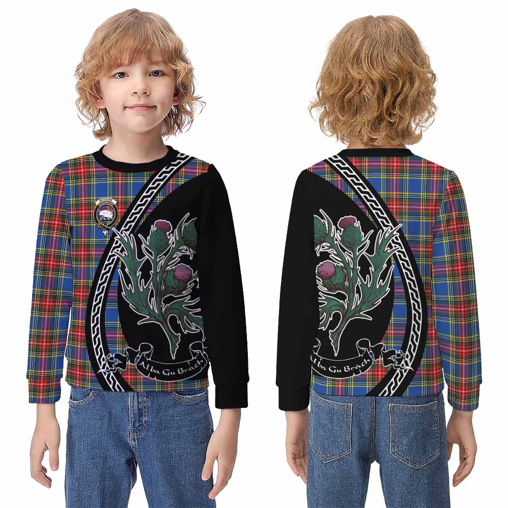 Bethune Family Crest Tartan Kid Knitted Sweatshirt Alba Thistle Inspired - Tartan Vibes Clothing