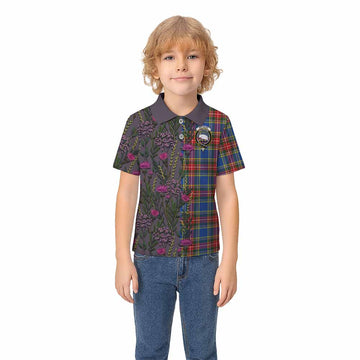 Bethune Family Crest Tartan Kid Polo Shirt Scottish Thistle Flower Pattern Half Style - Tartan Vibes Clothing