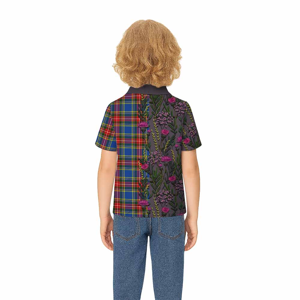 Bethune Family Crest Tartan Kid Polo Shirt Scottish Thistle Flower Pattern Half Style - Tartan Vibes Clothing