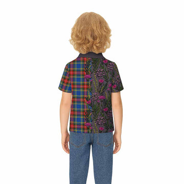 Bethune Family Crest Tartan Kid Polo Shirt Scottish Thistle Flower Pattern Half Style - Tartan Vibes Clothing