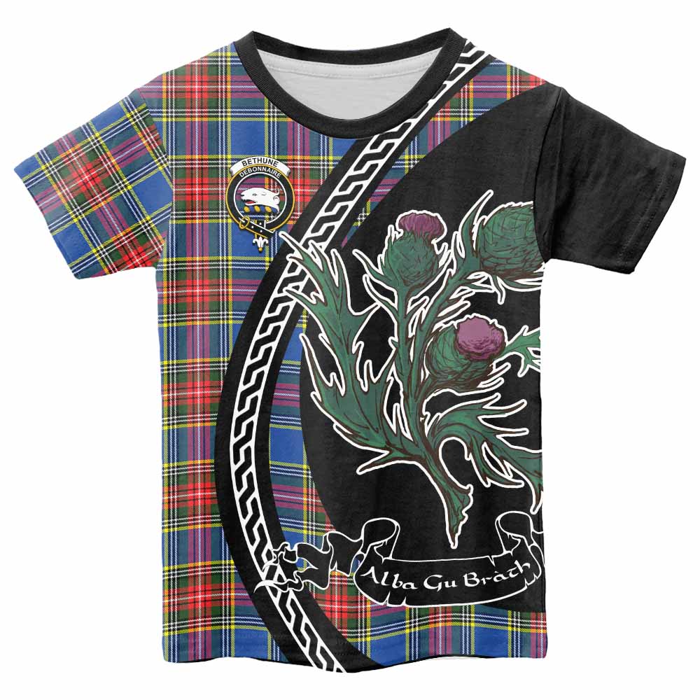 Bethune Family Crest Tartan Kid T-shirt Alba Thistle Inspired - Tartan Vibes Clothing