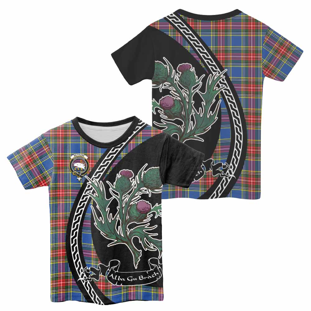 Bethune Family Crest Tartan Kid T-shirt Alba Thistle Inspired - Tartan Vibes Clothing